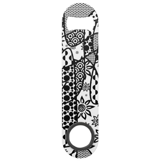Zwart & Wit Lapwerk 03 van het Patroon Speed Flessenopener (Voorkant)