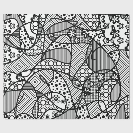 Zwart & Wit Lapwerk 04 van het Patroon Cadeaupapier (Vlak)