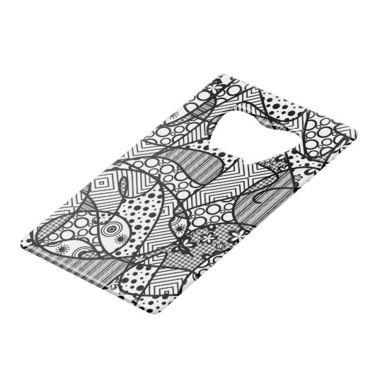 Zwart & Wit Lapwerk 04 van het Patroon Creditkaart Flessenopener (Voorkant Gekanteld)