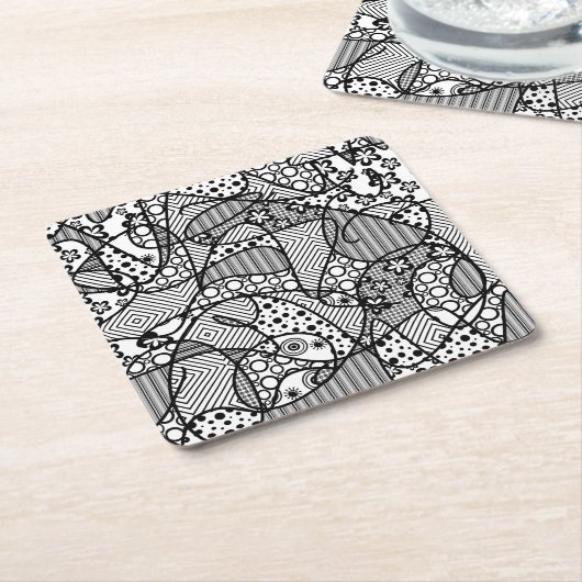 Zwart & Wit Lapwerk 04 van het Patroon Kartonnen Onderzetters (Schuin)