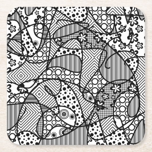 Zwart & Wit Lapwerk 04 van het Patroon Kartonnen Onderzetters (Voorkant)