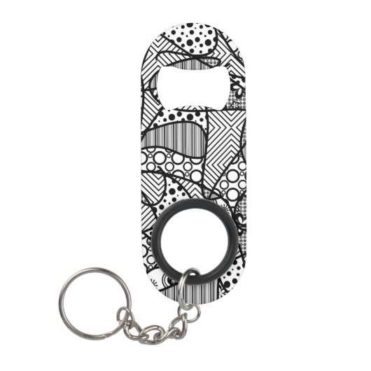 Zwart & Wit Lapwerk 04 van het Patroon Sleutelhanger Flessenopener (Voorkant)