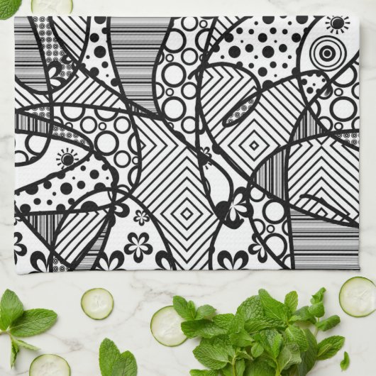 Zwart & Wit Lapwerk 04 van het Patroon Theedoek (Gevouwen)