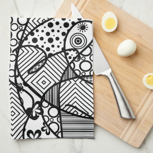 Zwart & Wit Lapwerk 04 van het Patroon Theedoek (Quarter Fold)