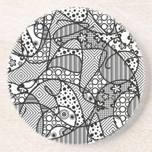 Zwart & Wit Lapwerk 04 van het Patroon Zandsteen Onderzetter (Voorkant)