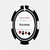 Zwart-wit Las Vegas Poker Chip Kerstmis Metalen Ornament (Voorkant links)