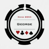 Zwart-wit Las Vegas Poker Chip Kerstmis Metalen Ornament (Voorkant)