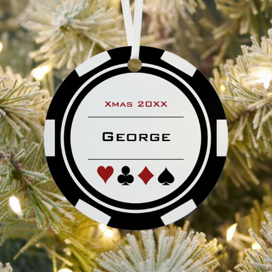 Zwart-wit Las Vegas Poker Chip Kerstmis Metalen Ornament (Insitu)