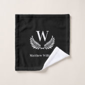 Zwart wit laurel, naam monogram bad handdoek (Wasdoekje)