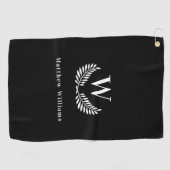 Zwart wit laurel, naam monogram golfhanddoek (Horizontaal)