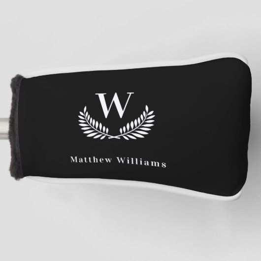 Zwart wit laurel, naam monogram golfheadcover (Voorkant)