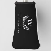 Zwart wit laurel, naam monogram golfheadcover (Draai 90)