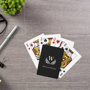 Zwart wit laurel, naam monogram pokerkaarten
