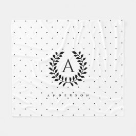 Zwart-Wit-Laurier Initialen Stippenpatroon Fleece Deken
