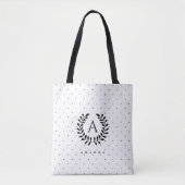 Zwart-Wit-Laurier Initialen Stippenpatroon Tote Bag (Voorkant)