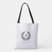 Zwart-Wit-Laurier Initialen Stippenpatroon Tote Bag (Achterkant)
