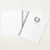 Zwart-wit laurier monogram polkadotpatroon planner (Display)
