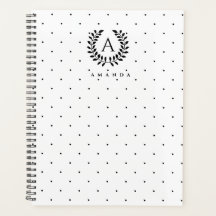 Zwart-wit laurier monogram polkadotpatroon