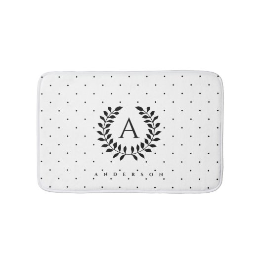 Zwart-Wit-Laurier Monogram Stippenpatroon Badmat (Voorkant)