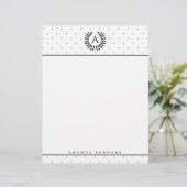 Zwart-Wit-Laurier Monogram Stippenpatroon Briefhoofd (Staand voorkant)