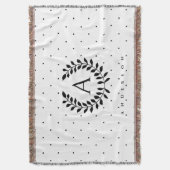 Zwart-Wit-Laurier Monogram Stippenpatroon Deken (Voorkant Verticaal)