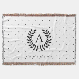 Zwart-Wit-Laurier Monogram Stippenpatroon Deken