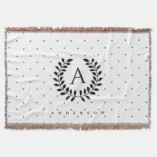 Zwart-Wit-Laurier Monogram Stippenpatroon Deken (Voorkant)