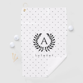 Zwart-Wit-Laurier Monogram Stippenpatroon Golfhanddoek
