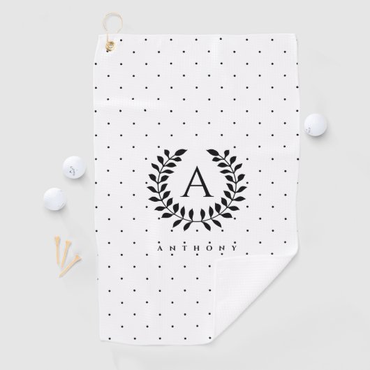 Zwart-Wit-Laurier Monogram Stippenpatroon Golfhanddoek (Insitu)