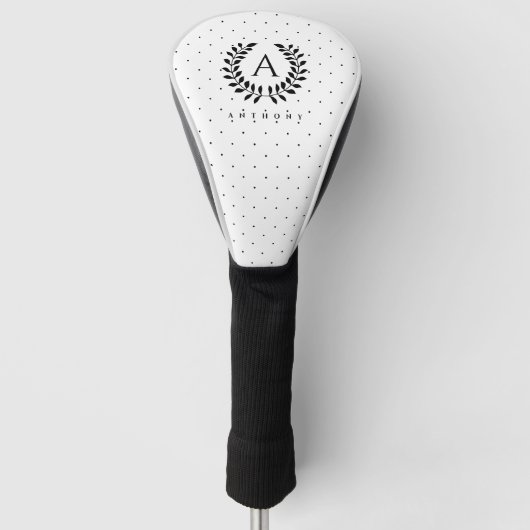 Zwart-Wit-Laurier Monogram Stippenpatroon Golfheadcover (Voorkant)