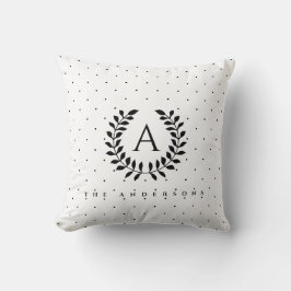 Zwart-Wit-Laurier Monogram Stippenpatroon Kussen