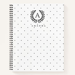 Zwart-Wit-Laurier Monogram Stippenpatroon Notitieboek