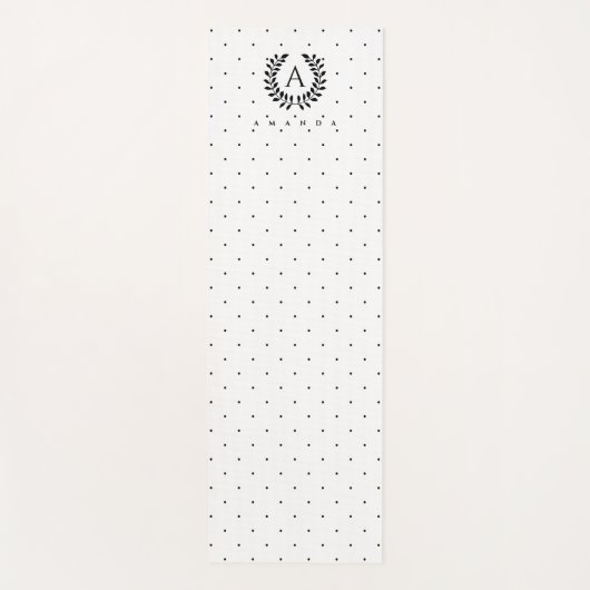 Zwart-Wit-Laurier Monogram Stippenpatroon Yogamat (Voorkant)