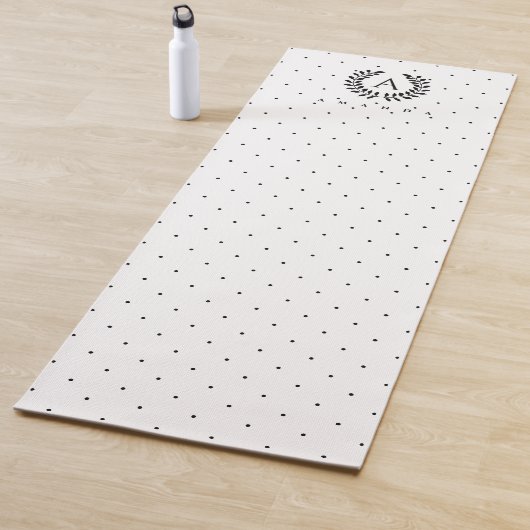 Zwart-Wit-Laurier Monogram Stippenpatroon Yogamat (In situ)