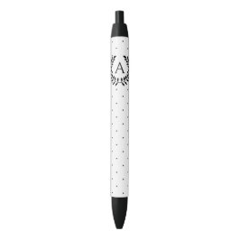 Zwart-Wit-Laurier Monogram Stippenpatroon Zwarte Inkt Pen