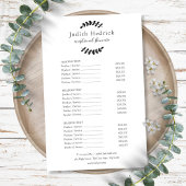 Zwart-wit laurier service menu prijslijst