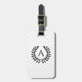Zwart-Wit-Laurierblad Monogram Stippenpatroon Bagagelabel (Voorkant verticaal)