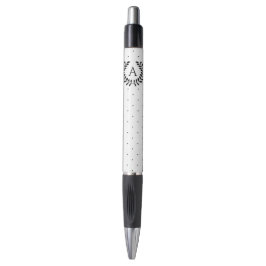 Zwart-Wit-Laurierblad Monogram Stippenpatroon Pen