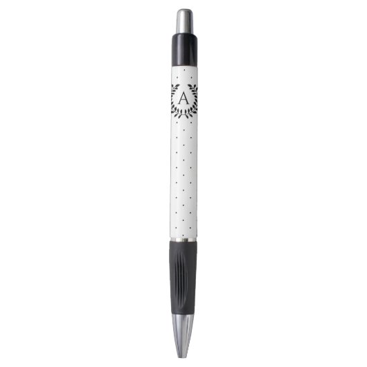 Zwart-Wit-Laurierblad Monogram Stippenpatroon Pen (Voorkant Verticaal)