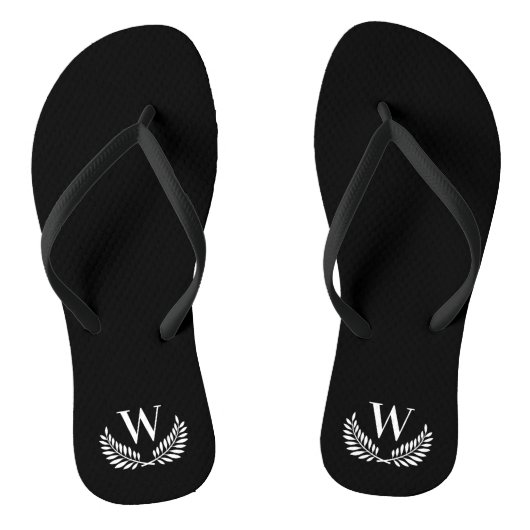 Zwart wit lauwerkrans monogram initiaal teenslippers (Voetbed)