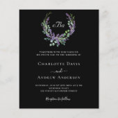 Zwart wit lavendel violette bloemen budget bruilof (Voorkant)