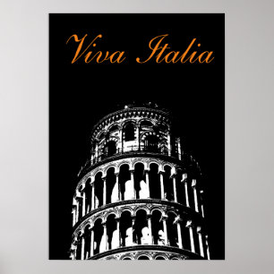 Zwart Wit Leaning Tower of Pisa Italië Reizen Poster