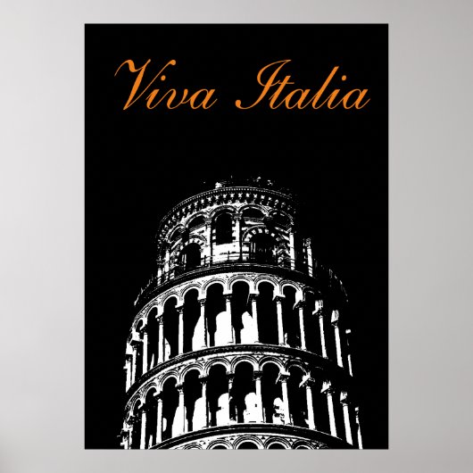 Zwart Wit Leaning Tower of Pisa Italië Reizen Poster (Voorkant)