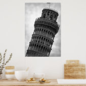 Zwart & Wit Leaning Tower of Pisa Reisposter Poster (Keuken)