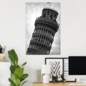 Zwart & Wit Leaning Tower of Pisa Reisposter Poster (Thuiskantoor)
