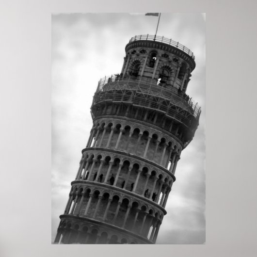 Zwart & Wit Leaning Tower of Pisa Reisposter Poster (Voorkant)