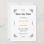 Zwart & Wit Leaves Stippen Lijst Save The Date Kaart (Voorkant)