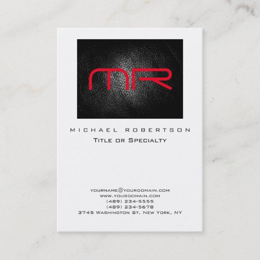 Zwart Wit Leer Effect Monogram Visitekaartje (Voorkant)