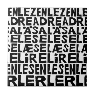 Zwart-wit "Lees" in 8 Talen Lino Cut Tegeltje