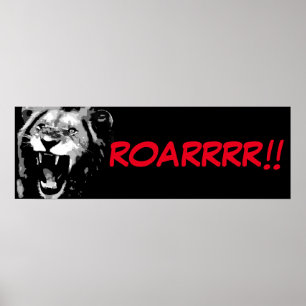 Zwart Wit Leeuw Pop Art Comic Style Roar Script Poster